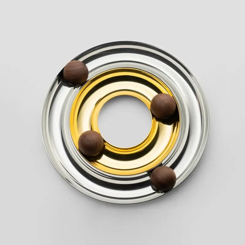 Designer Satin Gold and Stainless Steel Mini Atomos Appetizer Holder Designer Satin Gold and Stainless Steel Mini Atomos Appetizer Holder