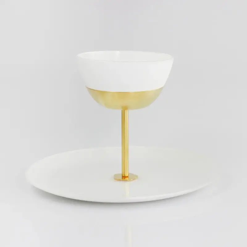Designer Satin Gold and Stainless Steel Venezia Serving Stand with 1 Plate and 1 Bowl
