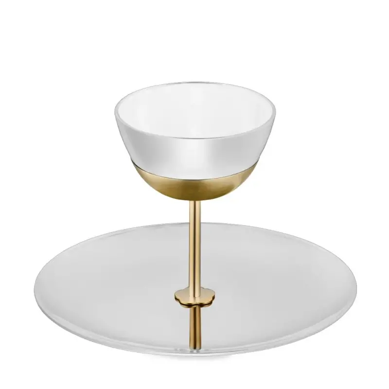 Designer Satin Gold and Stainless Steel Venezia Serving Stand with 1 Plate and 1 Bowl