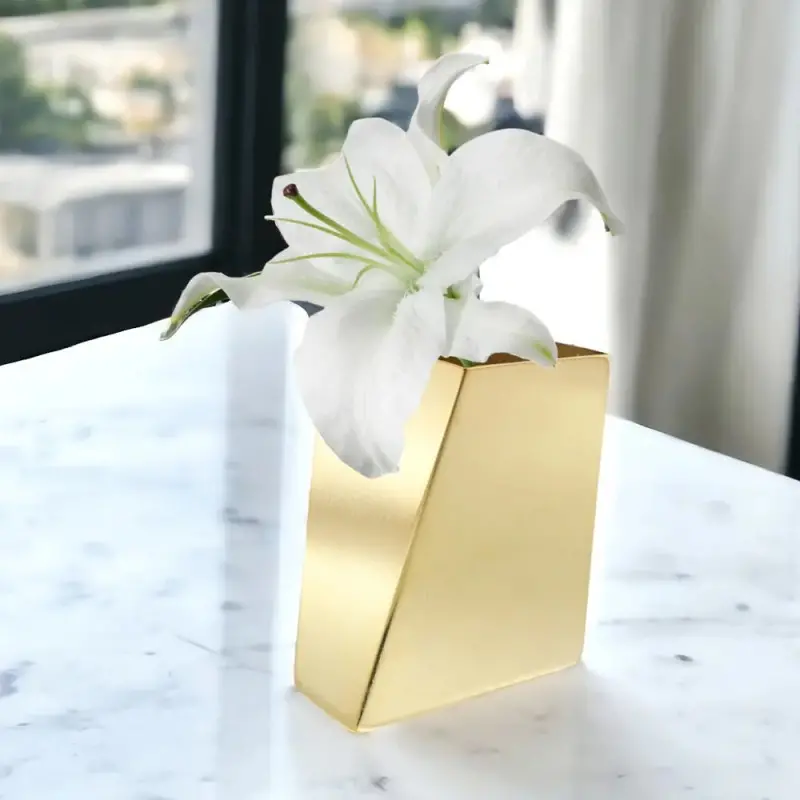 Designer Satin Gold and Stainless Steel Origami Small Vase