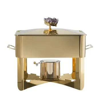 Designer Golden Plated Stainless Steel Riad Medium Double Boiler Rechaud with Stone 1 Porcelain 4L