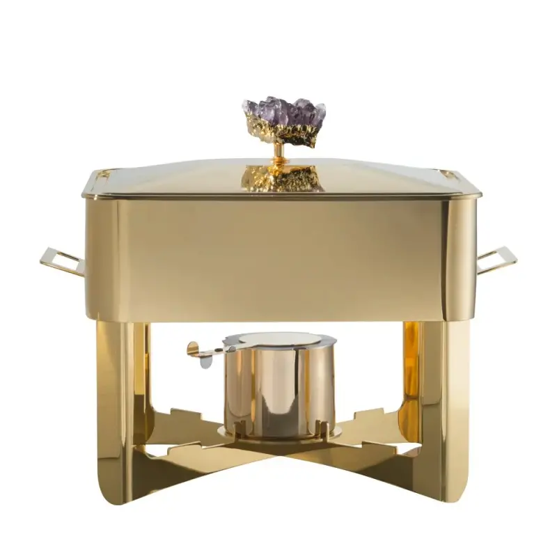 Designer Golden Plated Stainless Steel Riad Medium Double Boiler Rechaud with Stone 1 Porcelain 4L Designer Golden Plated Stainless Steel Riad Medium Double Boiler Rechaud with Stone 1 Porcelain 4L