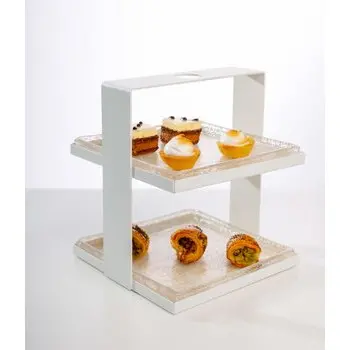 My Glass Studio 2 Tier Cake Stand, Cream - 19.0 x 19.0 x 21.0 cm