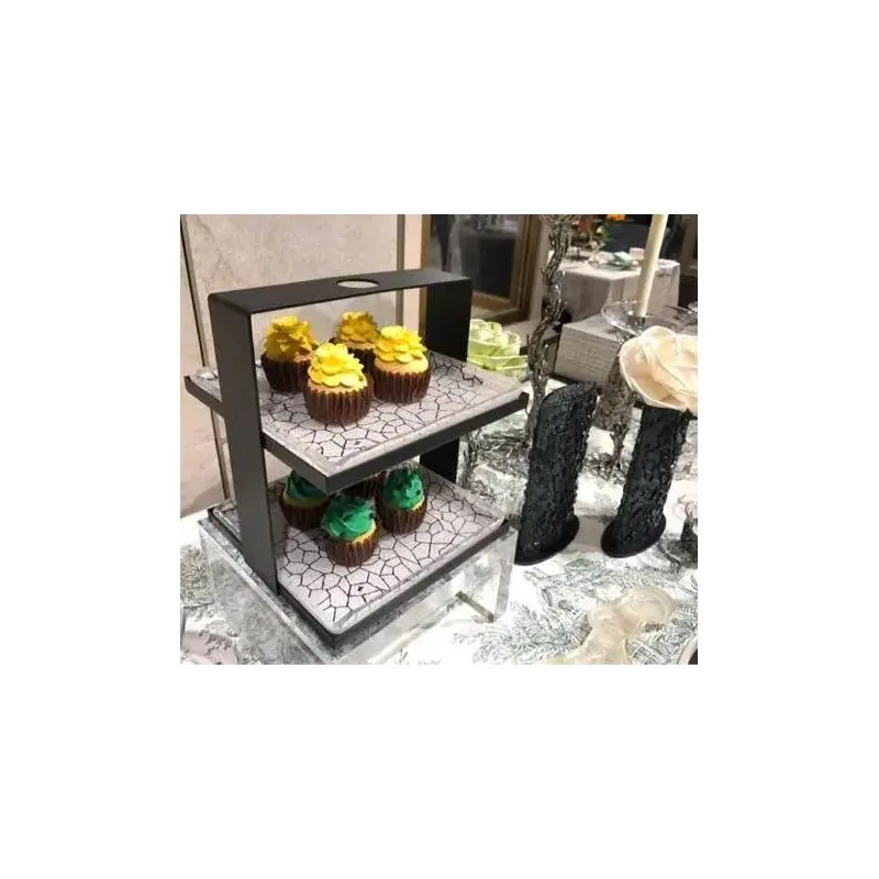 My Glass Studio 2 Tier Cake Stand, Cream - 19.0 x 19.0 x 21.0 cm