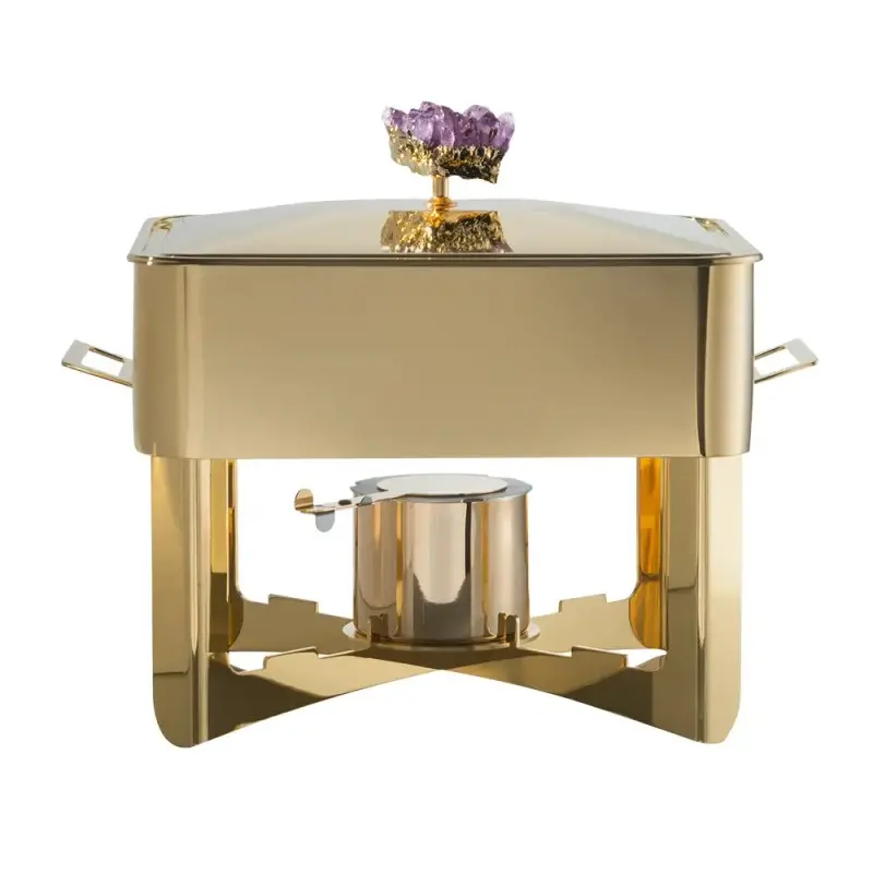 Designer Golden Plated Stainless Steel Riad Medium Double Boiler Rechaud with Stone 1 Porcelain 5.5L Designer Golden Plated Stainless Steel Riad Medium Double Boiler Rechaud with Stone 1 Porcelain 5.5L