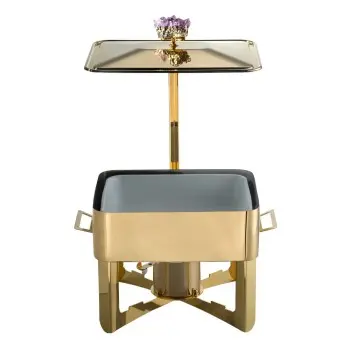 Designer Golden Plated Stainless Steel Riad Medium Double Boiler Rechaud with Stone 1 Porcelain 5.5L