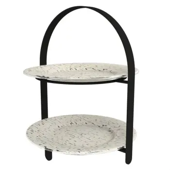 My Glass Studio 2 Tier Cake Stand, Cream - 27.0 x 25.5 x 32 cm