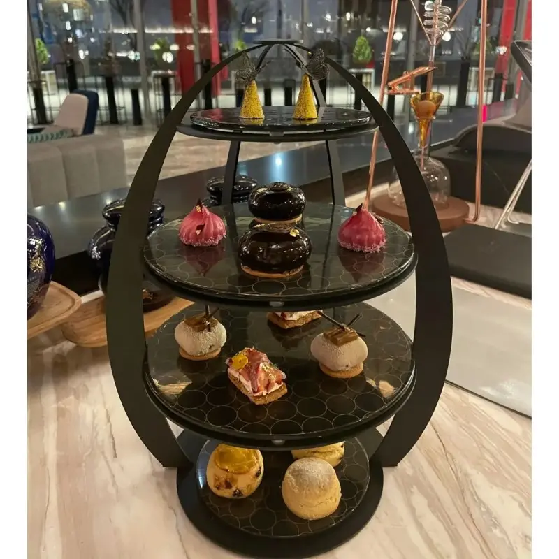 My Glass Studio Tea Stand, Black - Set of 3 - Dia: 32 cm, H: 41 cm