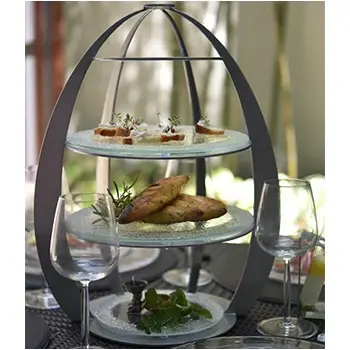My Glass Studio Tea Stand, Cream - Set of 3 - Dia: 32 cm, H: 41 cm