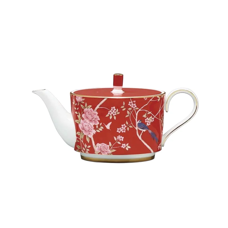 Narumi Flat Rim Collection Queen's Garden Red Tea Pot With Cover 900cc - Set of 6