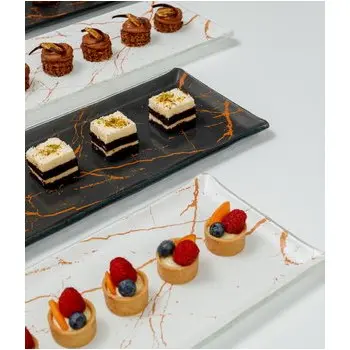 My Glass Studio Serving Platter, Grey - Set of 4 - 49.0 x 17.0 x 2 cm