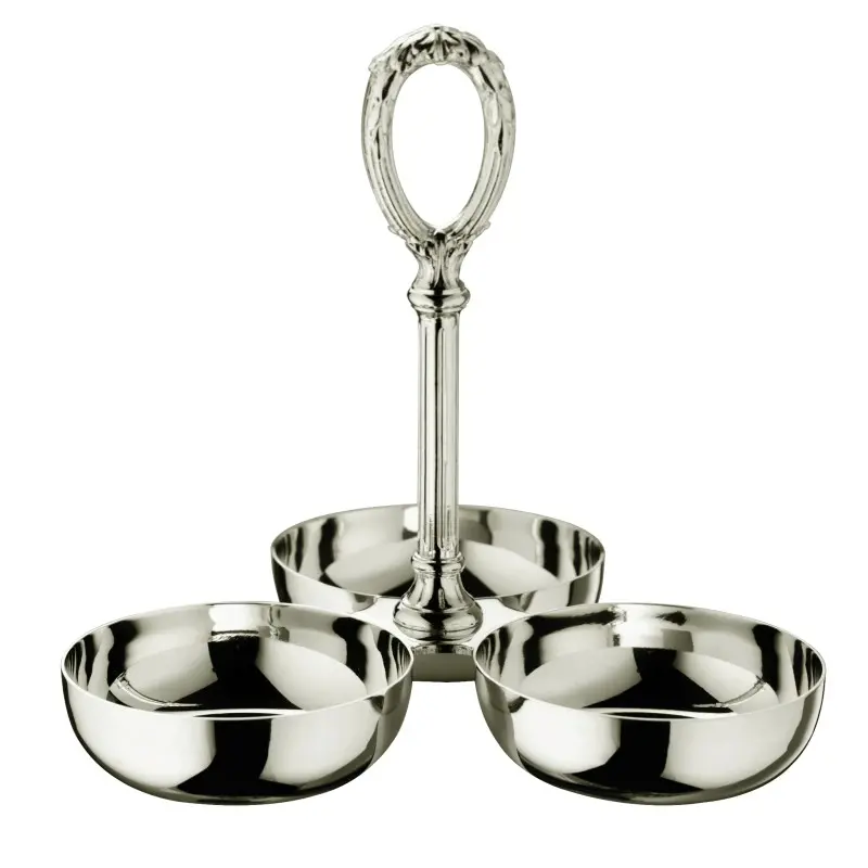 Broggi Rubans Collection Silver Plated Snack Holder Rubans 3-Bowl Ø 9 cm H.18 cm Broggi Rubans Collection Silver Plated Snack Holder Rubans 3-Bowl Ø 9 cm H.18 cm