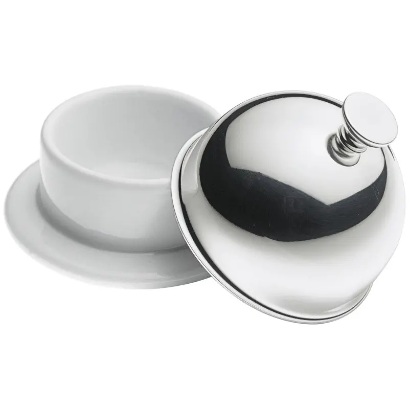 Broggi Collection Stainless Steel Butter Dish With Cover Porcelain Ø 7 cm Broggi Collection Stainless Steel Butter Dish With Cover Porcelain Ø 7 cm