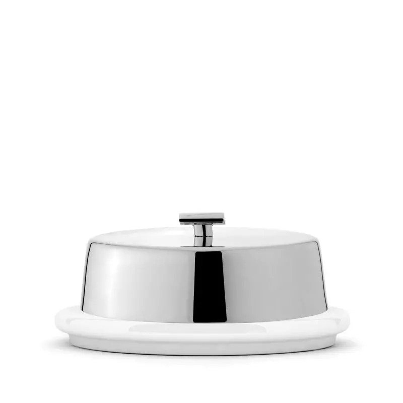 Broggi Zeta Collection Stainless Steel Butter Dish Zeta Porcelain With Cover Ø 10.5 cm H.7.6 cm Broggi Zeta Collection Stainless Steel Butter Dish Zeta Porcelain With Cover Ø 10.5 cm H.7.6 cm
