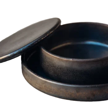 Out of the Blue Lava Bowl Mettalic with lid - Diameter: 6.3" Height: 1.9"
