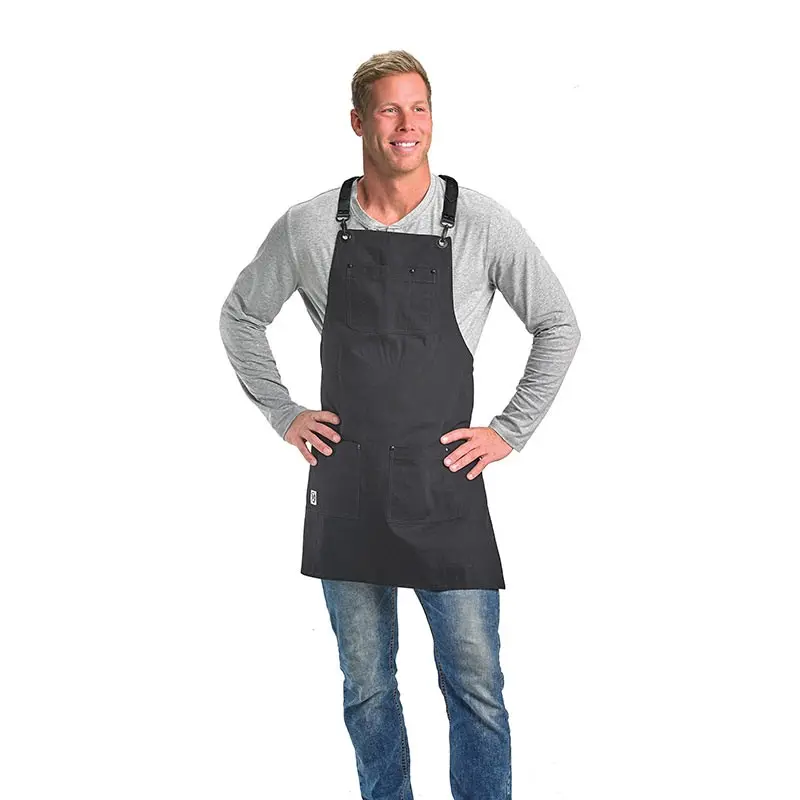 Mercer Culinary Renegade Bib Apron - Black Canvas with Black Leather Straps Mercer Culinary Renegade Bib Apron - Black Canvas with Black Leather Straps