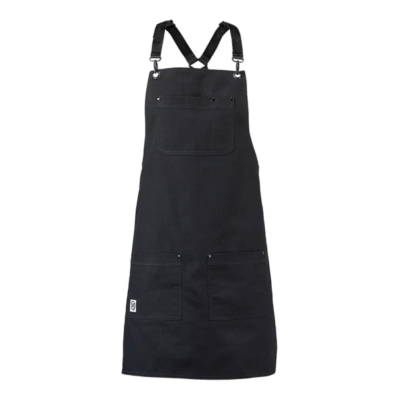 Mercer Culinary Renegade Bib Apron - Black Canvas with Black Leather Straps Mercer Culinary Renegade Bib Apron - Black Canvas with Black Leather Straps