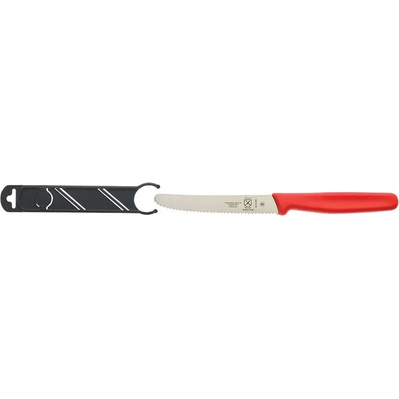 Mercer Culinary 4.3" Utility Knife - Rounded Tip - Wavy Edge - Red Handle - Mercer Culinary 4.3" Utility Knife - Rounded Tip - Wavy Edge - Red Handle -