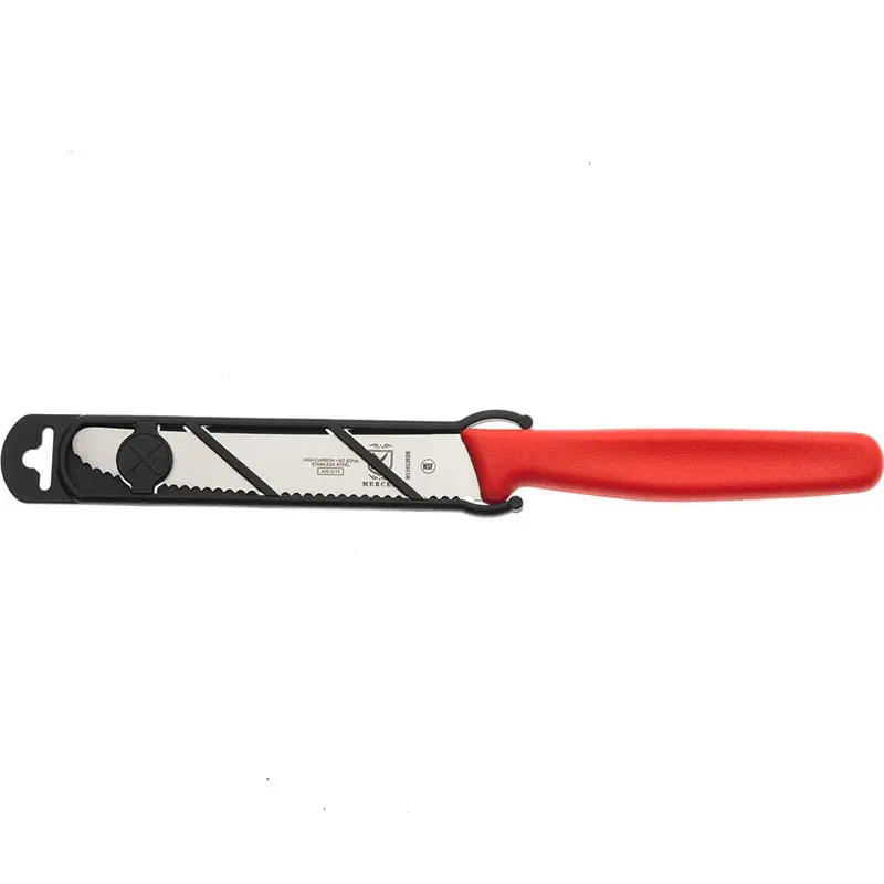 Mercer Culinary 4.3" Utility Knife - Rounded Tip - Wavy Edge - Red Handle - Mercer Culinary 4.3" Utility Knife - Rounded Tip - Wavy Edge - Red Handle -