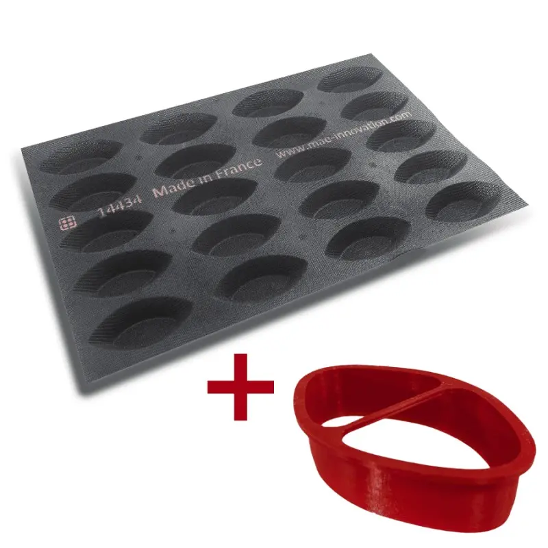 FIBERMAE Professional Instant Tart Barquette Kit Mold with Cookie Cutter - 120 mm x 60 mm x 22 mm - 78ml - 20 cavity FIBERMAE Professional Instant Tart Barquette Kit Mold with Cookie Cutter - 120 mm x 60 mm x 22 mm - 78ml - 20 cavity