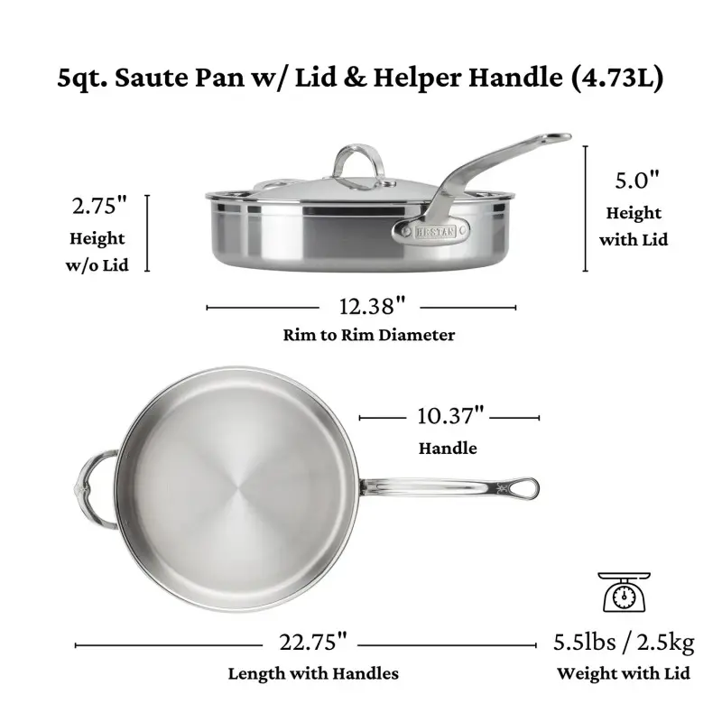 Hestan 5.0qt Covered Sauté Pan w/helper handle (30cm) - Set of 2 Hestan 5.0qt Covered Sauté Pan w/helper handle (30cm) - Set of 2