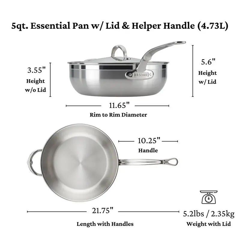 Hestan 5.0qt Covered Essential Pan w/helper handle (28cm) - Set of 2 Hestan 5.0qt Covered Essential Pan w/helper handle (28cm) - Set of 2