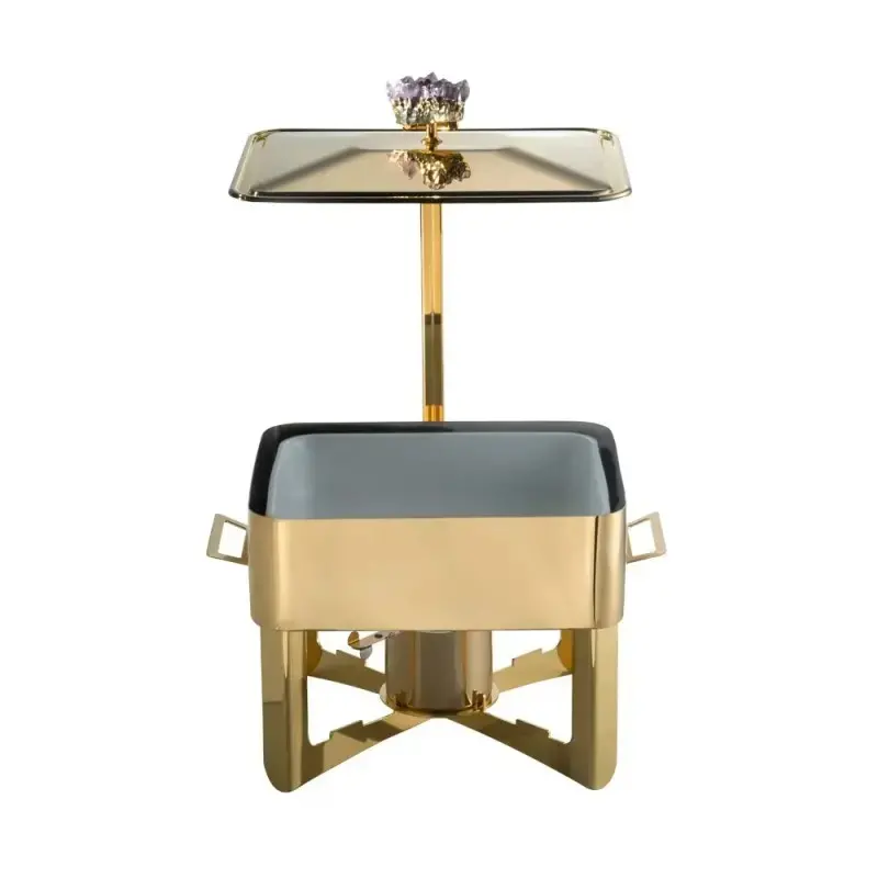 Designer Satin Gold and Stainless Steel Riad Medium Double Boiler Rechaud with Stone 1 Porcelain 4L
