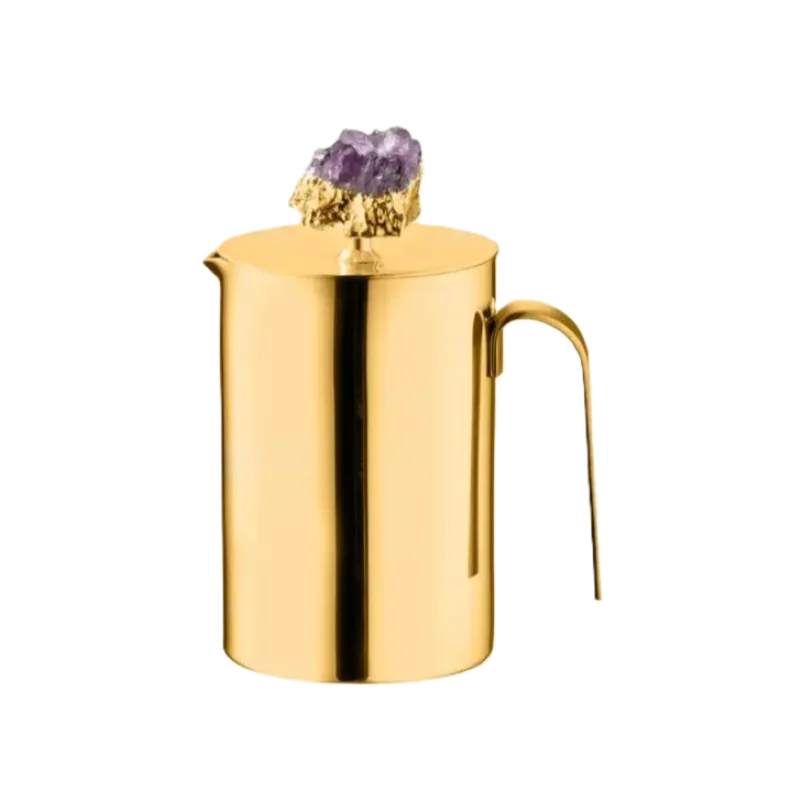 Designer Stainless Steel Coffee Pot with Amethyst Stone 0.6L Designer Stainless Steel Coffee Pot with Amethyst Stone 0.6L