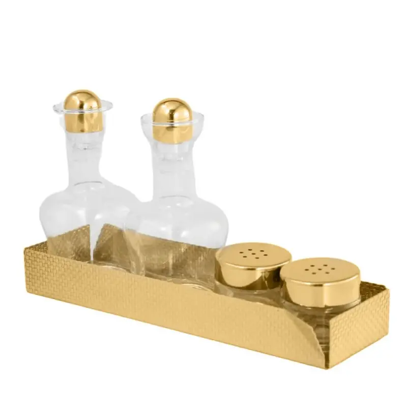 Designer Golden Plated Stainless Steel Sarezzo Cruet Stand - 5 Pieces Designer Golden Plated Stainless Steel Sarezzo Cruet Stand - 5 Pieces