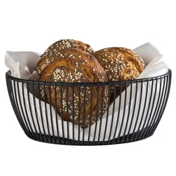 APS Basket 7-7/8" x 6" oval black metal stackable Svart