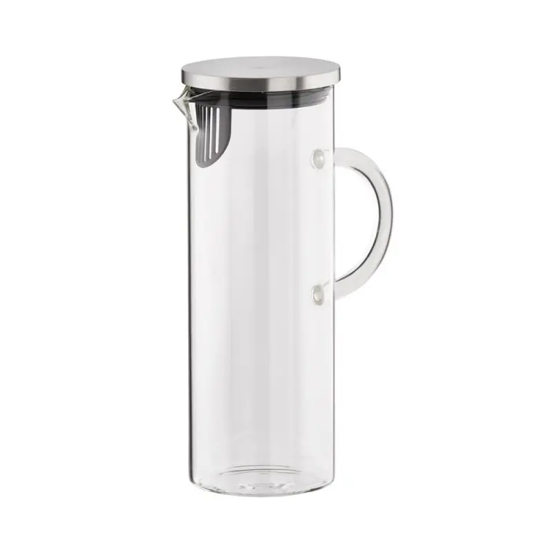 APS Carafe 50-3/4 oz. clear glass w/ SS lid handled drip-free - Case of 12 APS Carafe 50-3/4 oz. clear glass w/ SS lid handled drip-free - Case of 12