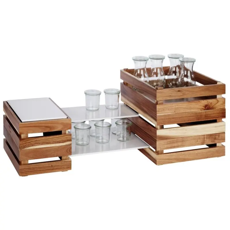 APS Superbox Foundation Gastronorm 1/2 13-7/8" x 11-1/2" x 4-1/4" acacia wood caramel