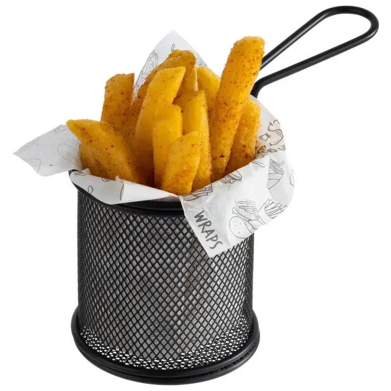 APS Fry Basket 3-1/2" black matte stainless steel round Snackholder APS Fry Basket 3-1/2" black matte stainless steel round Snackholder