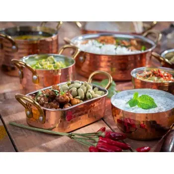 APS Serving Pot 23.5 oz. copper/aluminum hammered finish round Mumbai