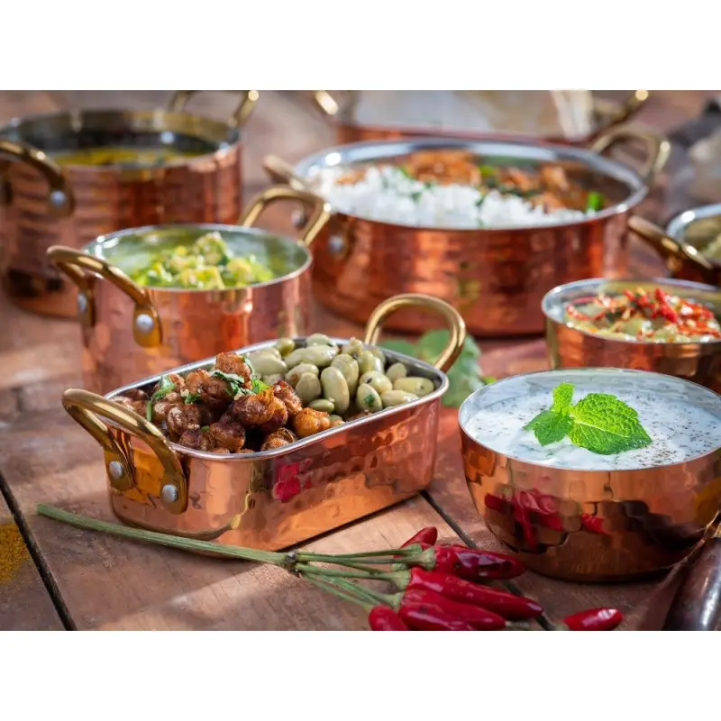 APS Serving Pot 23.5 oz. copper/aluminum hammered finish round Mumbai APS Serving Pot 23.5 oz. copper/aluminum hammered finish round Mumbai