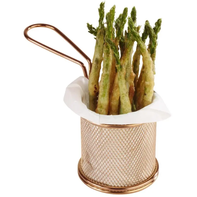 APS Fry Basket 3-1/8" gold finish stainless steel round Snackholder APS Fry Basket 3-1/8" gold finish stainless steel round Snackholder