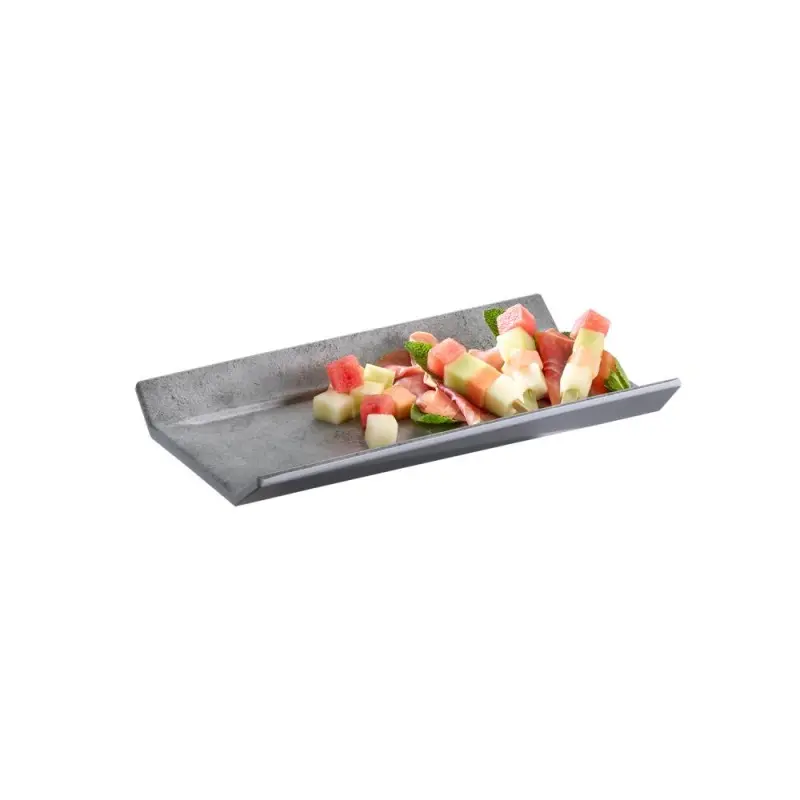 APS Tray Gastronorm 1/3 12.875" x 7" x 1.5" H melamine dark patterned concrete Element - Case of 6 APS Tray Gastronorm 1/3 12.875" x 7" x 1.5" H melamine dark patterned concrete Element - Case of 6