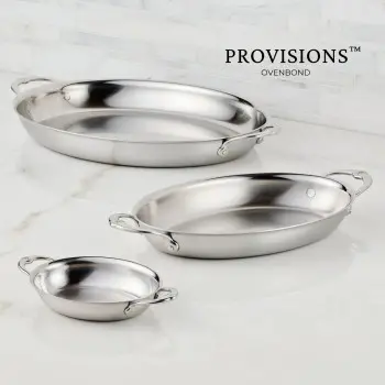 Hestan 2.0qt OVAL Medium Clad Stainless Steel Au Gratin (64oz, 12.5" x 9.0") - Set of 2