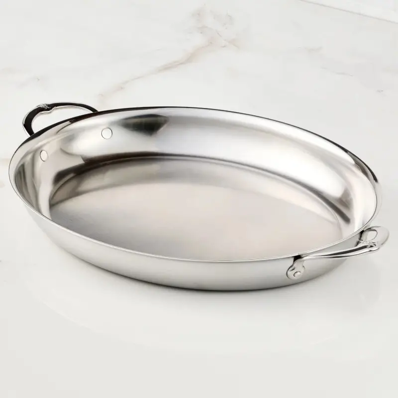 Hestan 5.5qt OVAL Large Clad Stainless Steel Au Gratin (176 oz, 17.5" x 9.0") - Set of 2 Hestan 5.5qt OVAL Large Clad Stainless Steel Au Gratin (176 oz, 17.5" x 9.0") - Set of 2