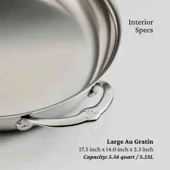 Hestan 5.5qt OVAL Large Clad Stainless Steel Au Gratin (176 oz, 17.5" x 9.0") - Set of 2