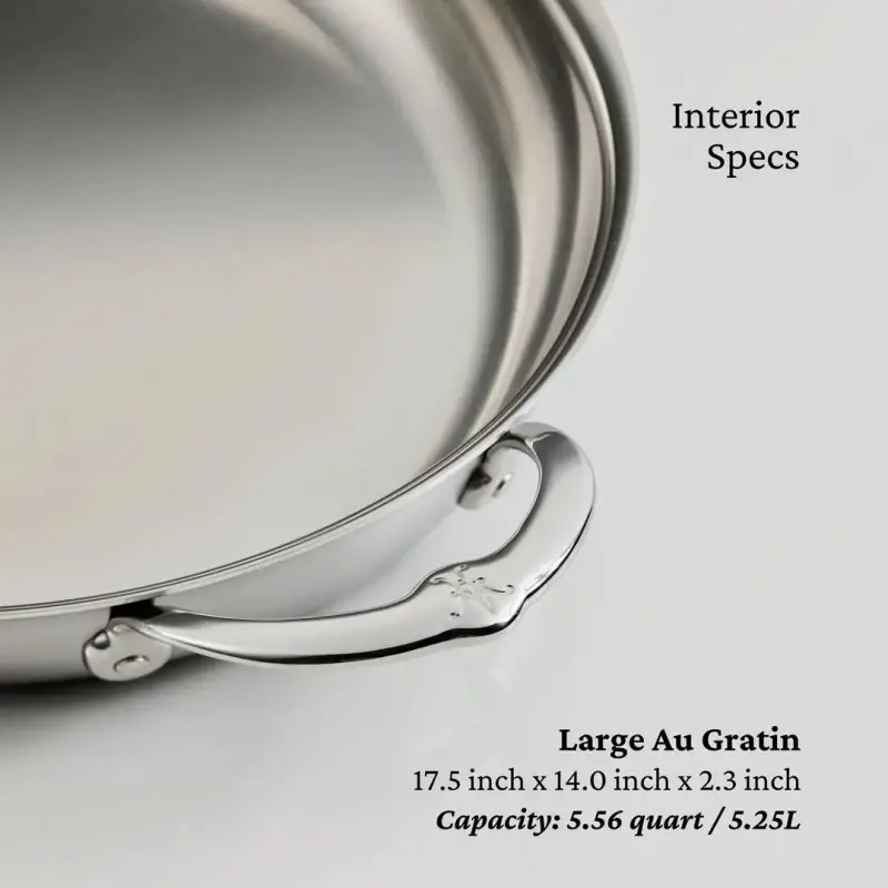 Hestan 5.5qt OVAL Large Clad Stainless Steel Au Gratin (176 oz, 17.5" x 9.0") - Set of 2 Hestan 5.5qt OVAL Large Clad Stainless Steel Au Gratin (176 oz, 17.5" x 9.0") - Set of 2