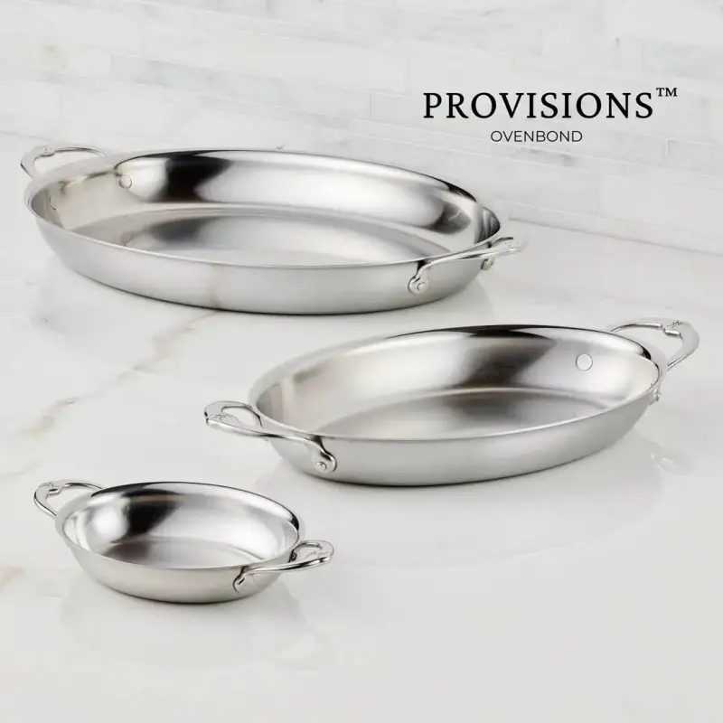 Hestan 5.5qt OVAL Large Clad Stainless Steel Au Gratin (176 oz, 17.5" x 9.0") - Set of 2 Hestan 5.5qt OVAL Large Clad Stainless Steel Au Gratin (176 oz, 17.5" x 9.0") - Set of 2