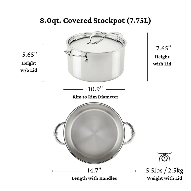 Hestan 8 qt Covered Stock Pot (26cm) - Set of 2