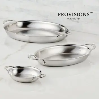 Hestan Set of 2, Stainless Steel 13oz Oval Au Gratin, Small (6.5" x 5.5" each) - Set of 2