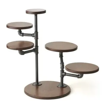 Creations Buffet Display Stand Gun Metal Pipes Chestnut Stain Bases 14 in x 24 1/4 in