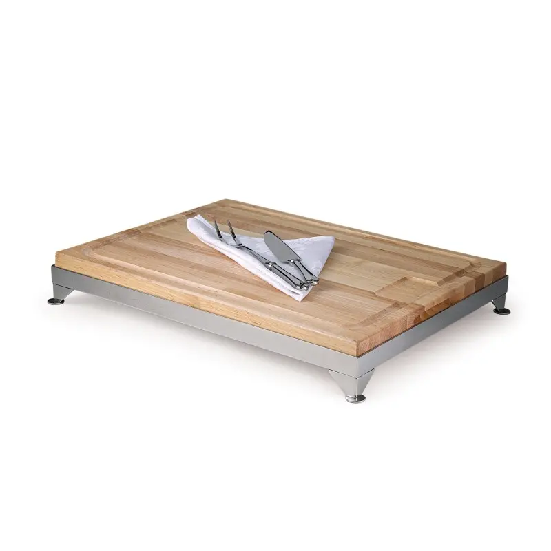 DW Haber Carving Board 24 in L x 18 in W Wood with Frame And Modern Feet Stainless Steel