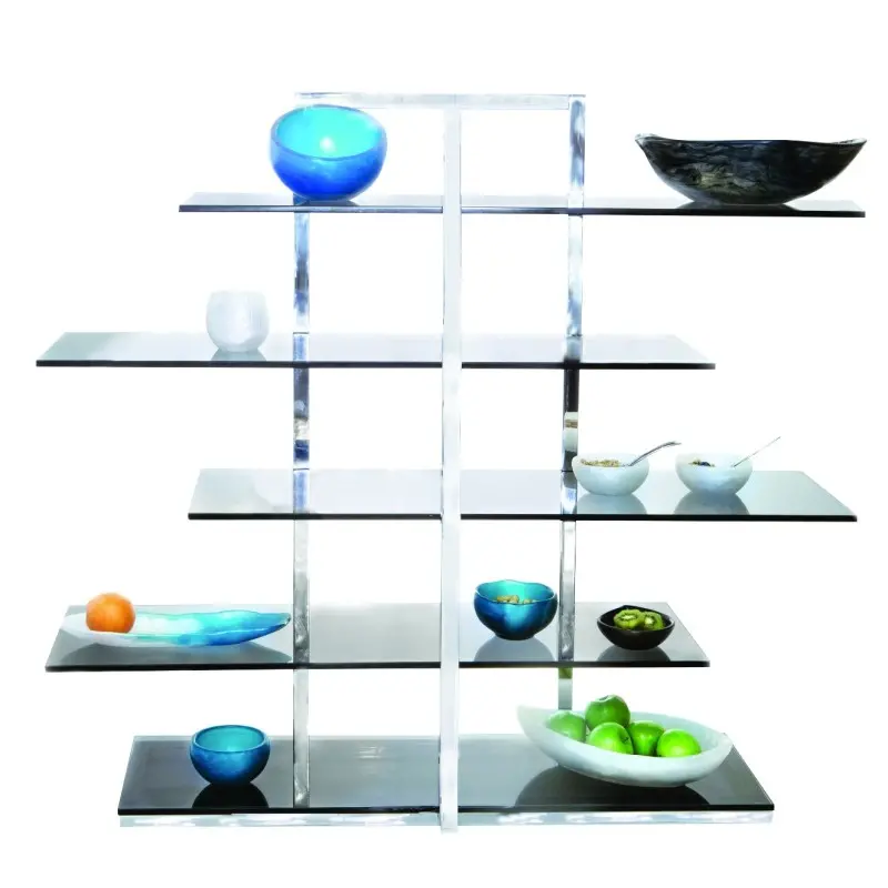 DW Haber 5 Tier Rectangle Riser Polished Aluminum with 36 in x 11 in x 41 in Black/Smoke Glass Shelves