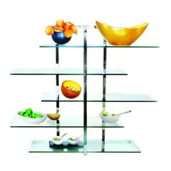 DW Haber 5 Tier Rectangle Riser Polished Aluminum with 36 in x 11 in x 41 in Clear Glass Shelves