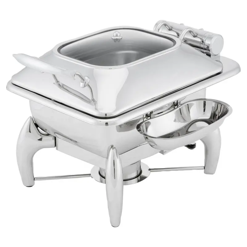Walco HW/Buffet Rectangle Chafer with Glass Lid And Stand 18 1/2 in x 13 1/2 in x 16 1/2 in (4 qt) Idol Buffet