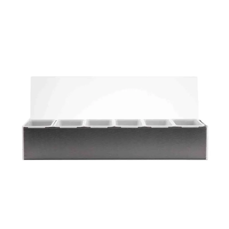 Tablecraft 6 Compartment Condiment Holder With Open Bottom 17.75"x5.875"x3.625" - Stainless Steel (18/0) - TableCraft